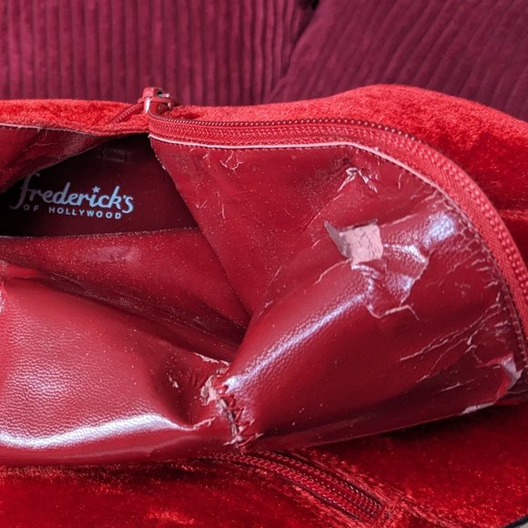 Frederick's of Hollywood Vintage Red Velvet Boots Y2K - Picture 14 of 16